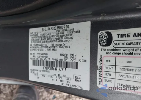 2011 Ford Fusion Se from USA, damaged, VIN 3FAHP0HA6BR177317